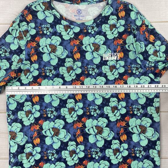 Hurley Shirt Mens L Blue Green Floral Short Slv T Hawaiian Tropical Beach Logo - Picture 5 of 7